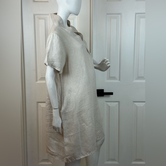 Italy 100% linen Elegant Cream Short Sleeve Dress - Picture 14 of 15